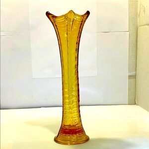 Vintage Northwood Drapery Variant Amber Textured Glass Vase. Around 1905 -1970.